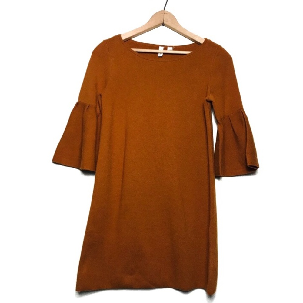 Anthropologie burnt orange bell sleeve dress